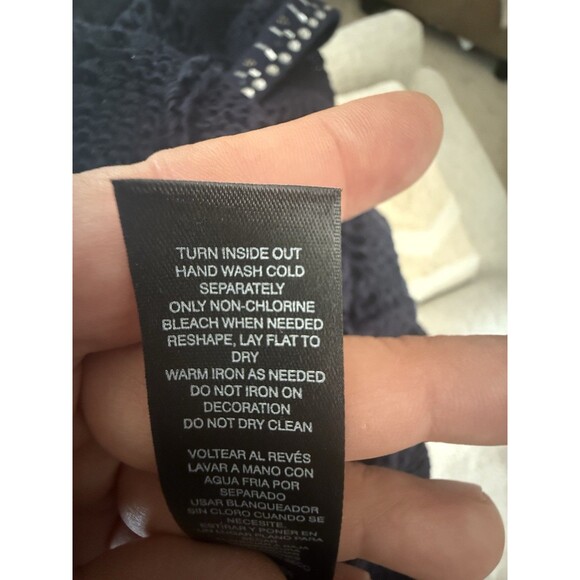 WHBM Navy Blue Jeweled Open Knit V Neck Pullover Sweater Small - Picture 9 of 9